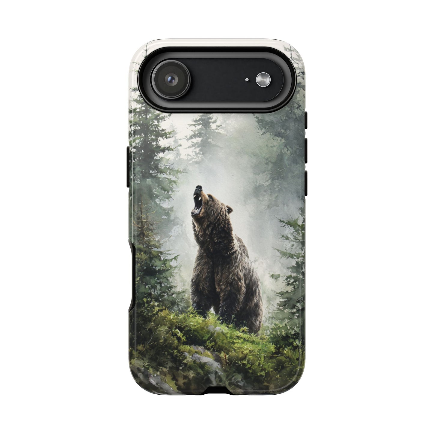 Forest wildlife bear phone case with misty woodland atmosphere - premium quality protective cover for iPhone and Samsung
