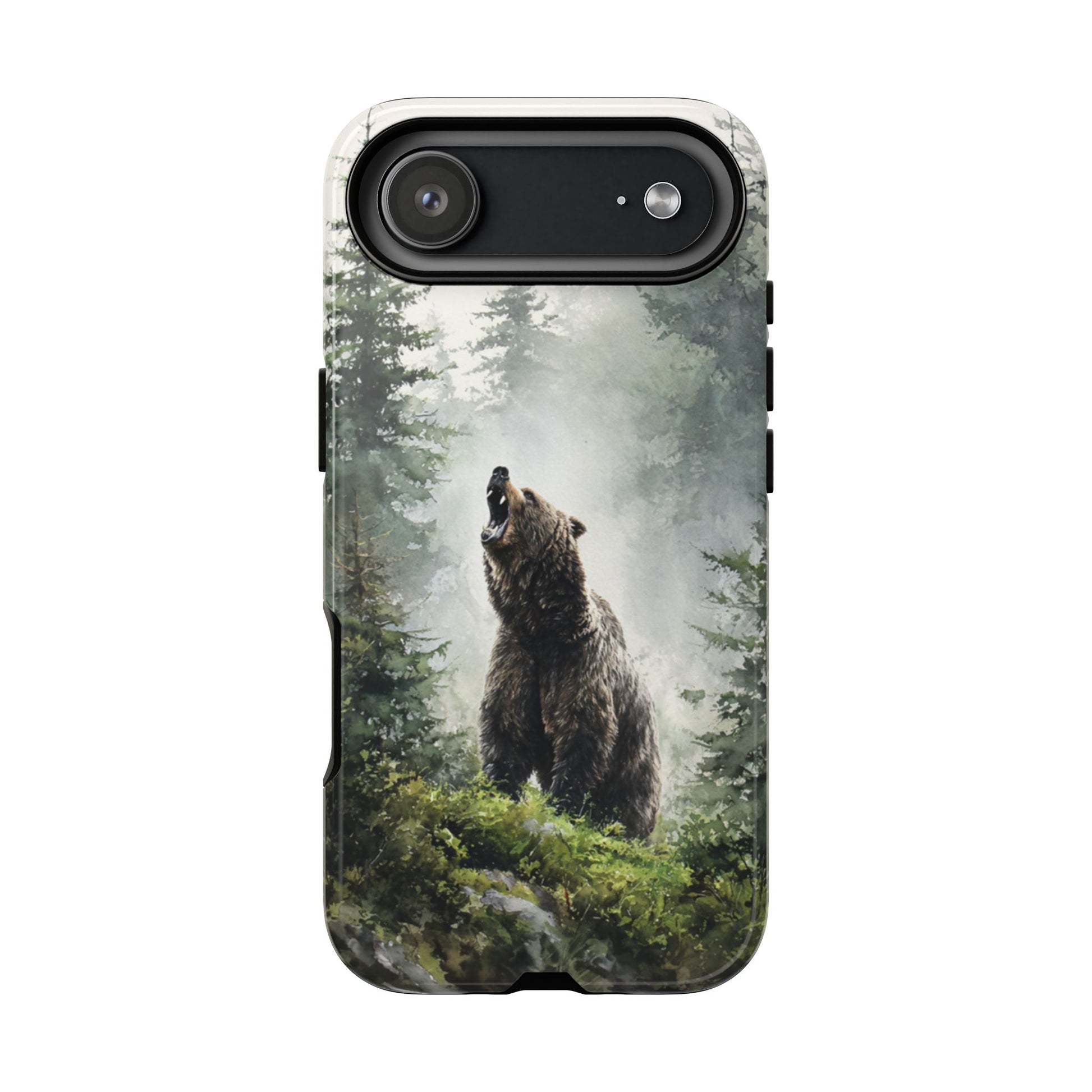 Forest wildlife bear phone case with misty woodland atmosphere - premium quality protective cover for iPhone and Samsung
