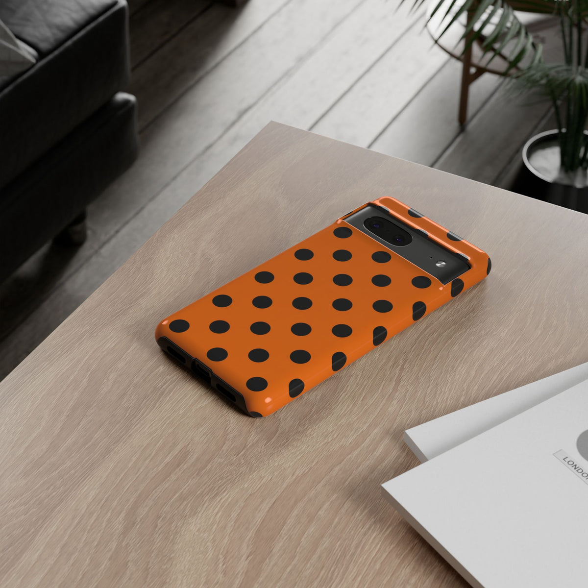 Coque de téléphone résistante à pois orange - Protection double couche pour tous les téléphones