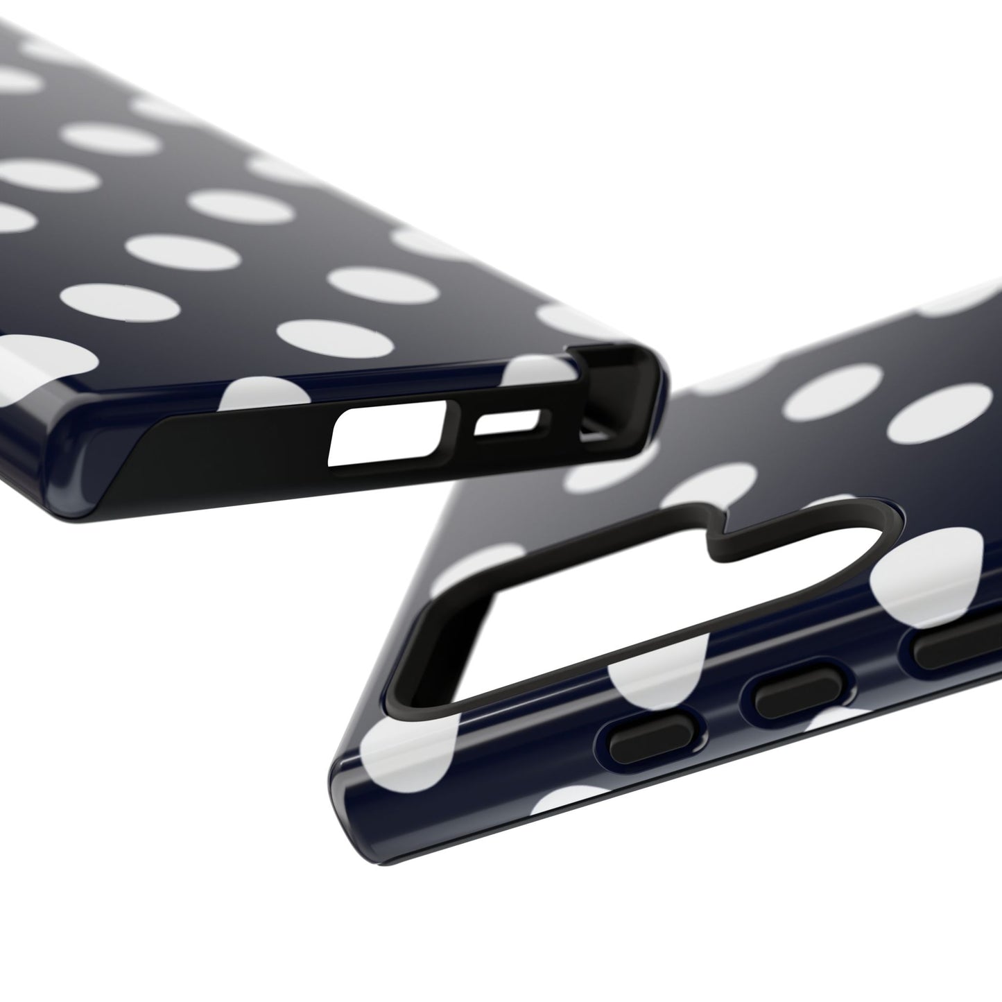 Robuste Marineblaue Polka-Dot Handyhülle – Klassische Schutzhülle mit weißen Punkten für iPhone, Samsung Galaxy & Google Pixel
