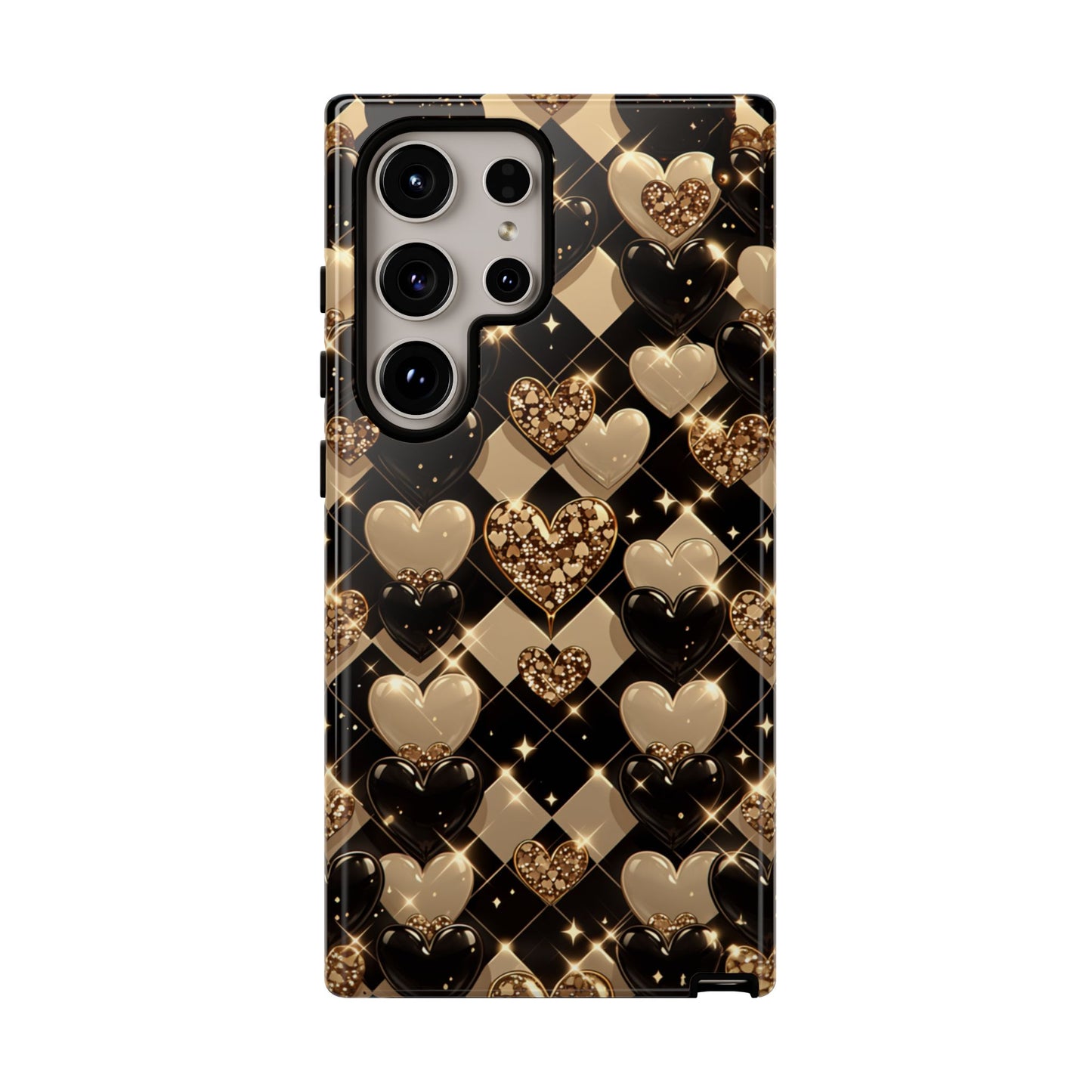 Fashion phone case with glitter hearts - Dual-layer protection for iPhone and Samsung Galaxy with everyday durability
