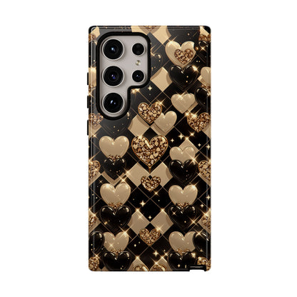 Fashion phone case with glitter hearts - Dual-layer protection for iPhone and Samsung Galaxy with everyday durability
