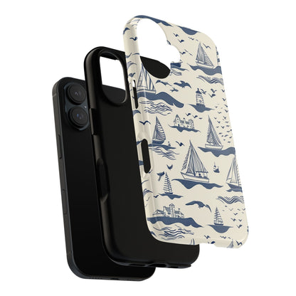 Funda resistente con diseño de veleros náuticos - Diseño de faro azul junto al mar para iPhone, Samsung Galaxy y Google Pixel