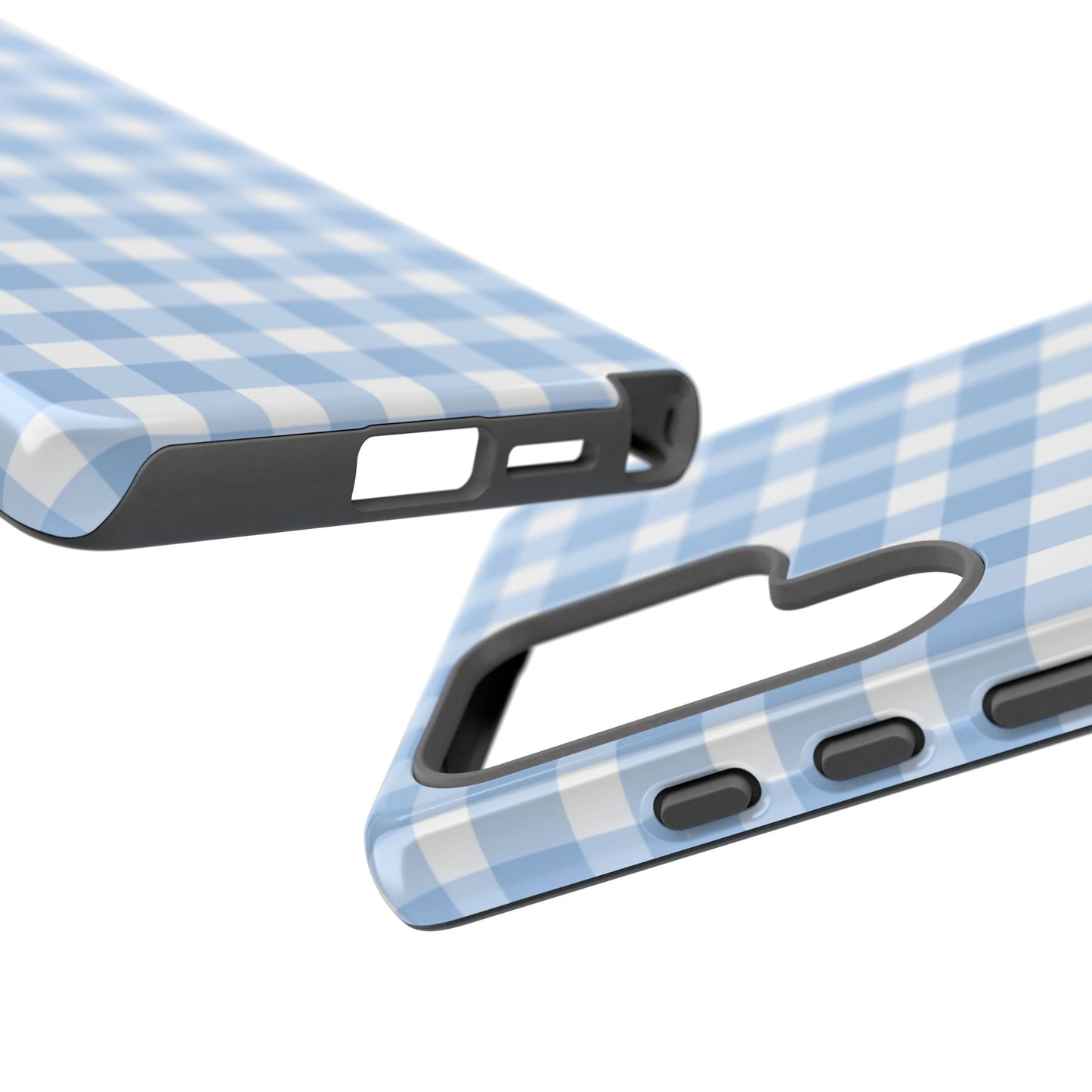 Robuste Handyhülle aus blauem Gingham-Stoff – Kariertes Muster für iPhone, Samsung Galaxy & Google Pixel