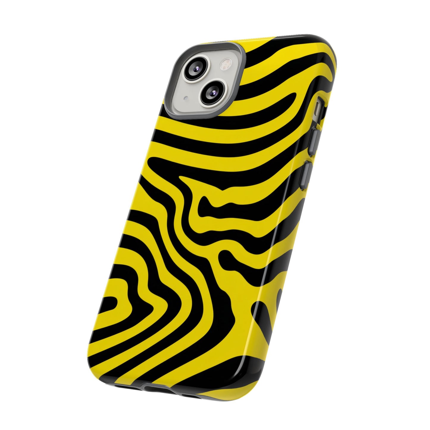 Robuste Handyhülle mit Op-Art-Wellenlinien – psychedelisches gelb-schwarzes Groovy-Muster für iPhone, Samsung Galaxy & Google Pixel