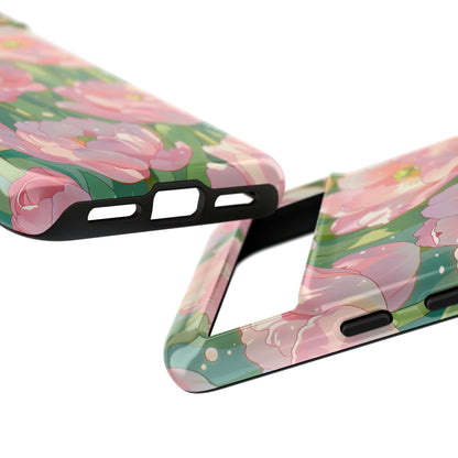 Floral Tulip Tough Phone Case - Pink Spring Blossom Watercolor Pattern Cover for iPhone, Samsung Galaxy & Google Pixel