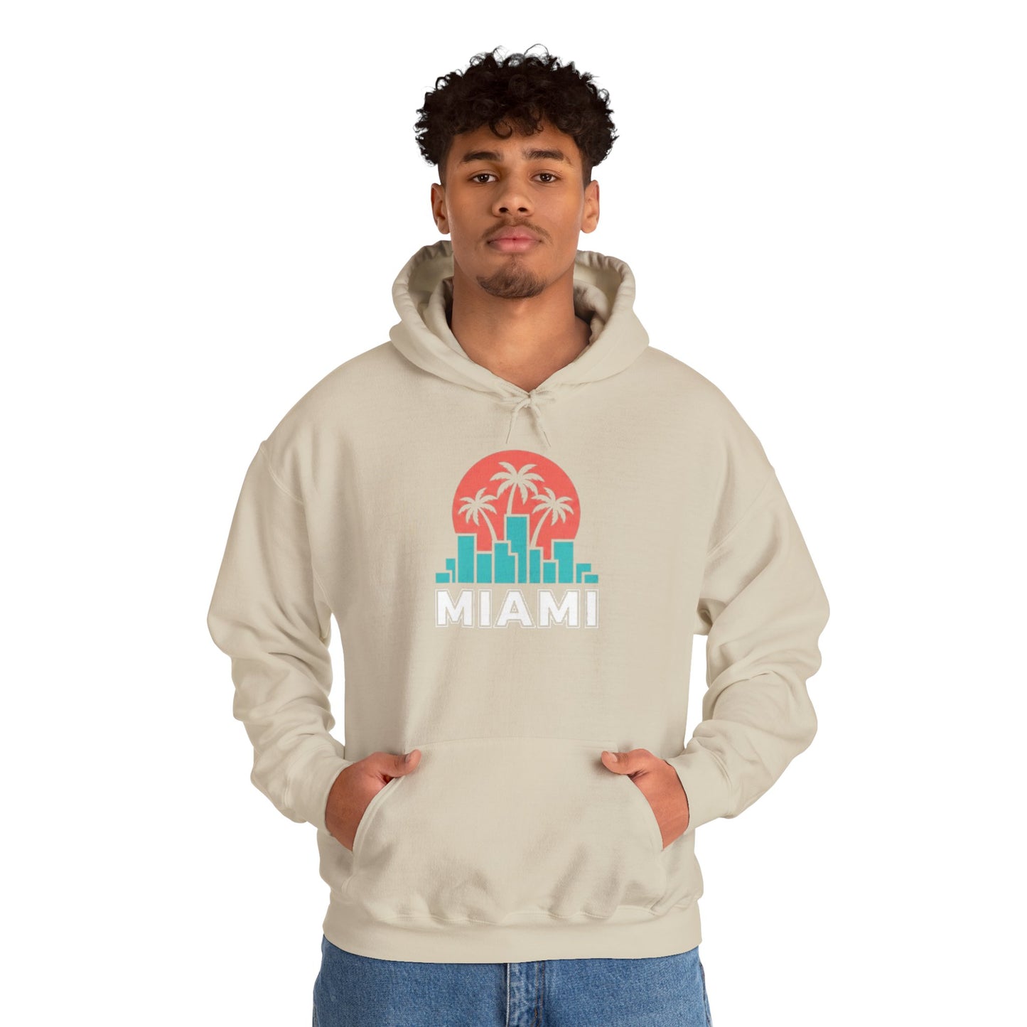 Miami Sunset Hoodie – Palm Tree & City Skyline Graphic Pullover