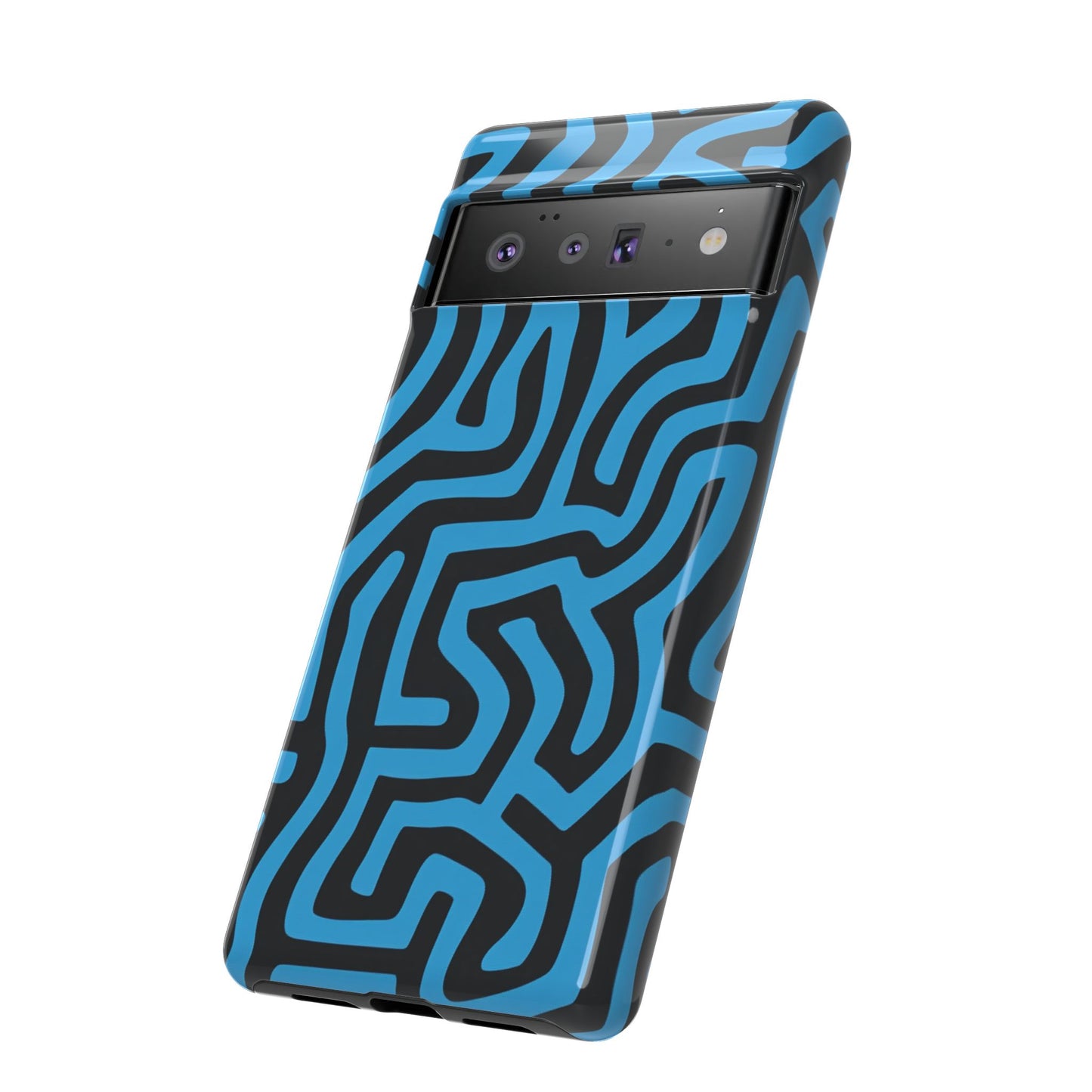 Abstrakte Labyrinth Robuste Handyhülle - Blau & Schwarz Geometrische Schutzhülle für iPhone, Samsung Galaxy & Google Pixel