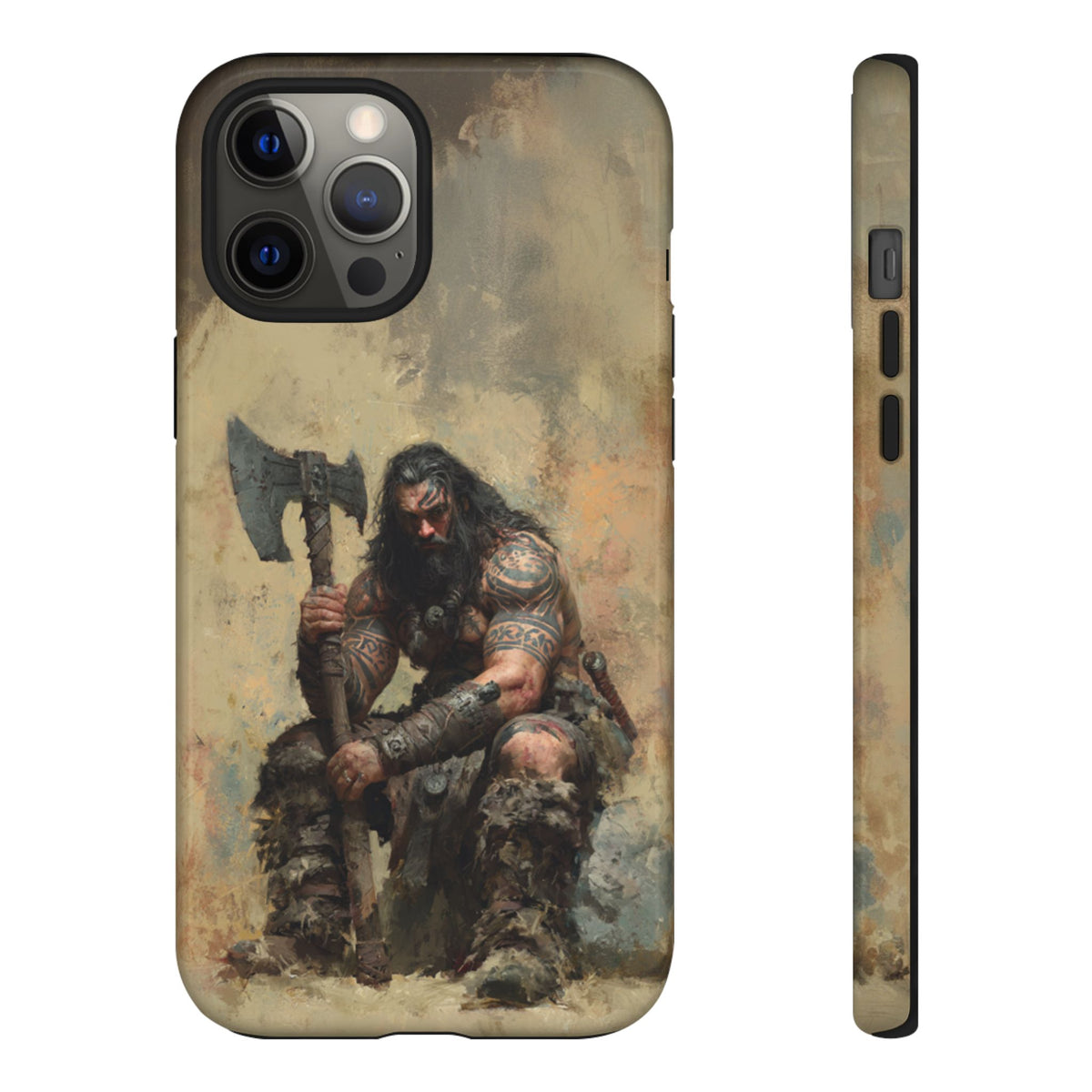 Wikinger Axt Krieger Handyhülle – Robuste nordische Fantasy Schlacht-abgenutzte Dual-Layer Schutzhülle für iPhone, Samsung Galaxy & Google Pixel