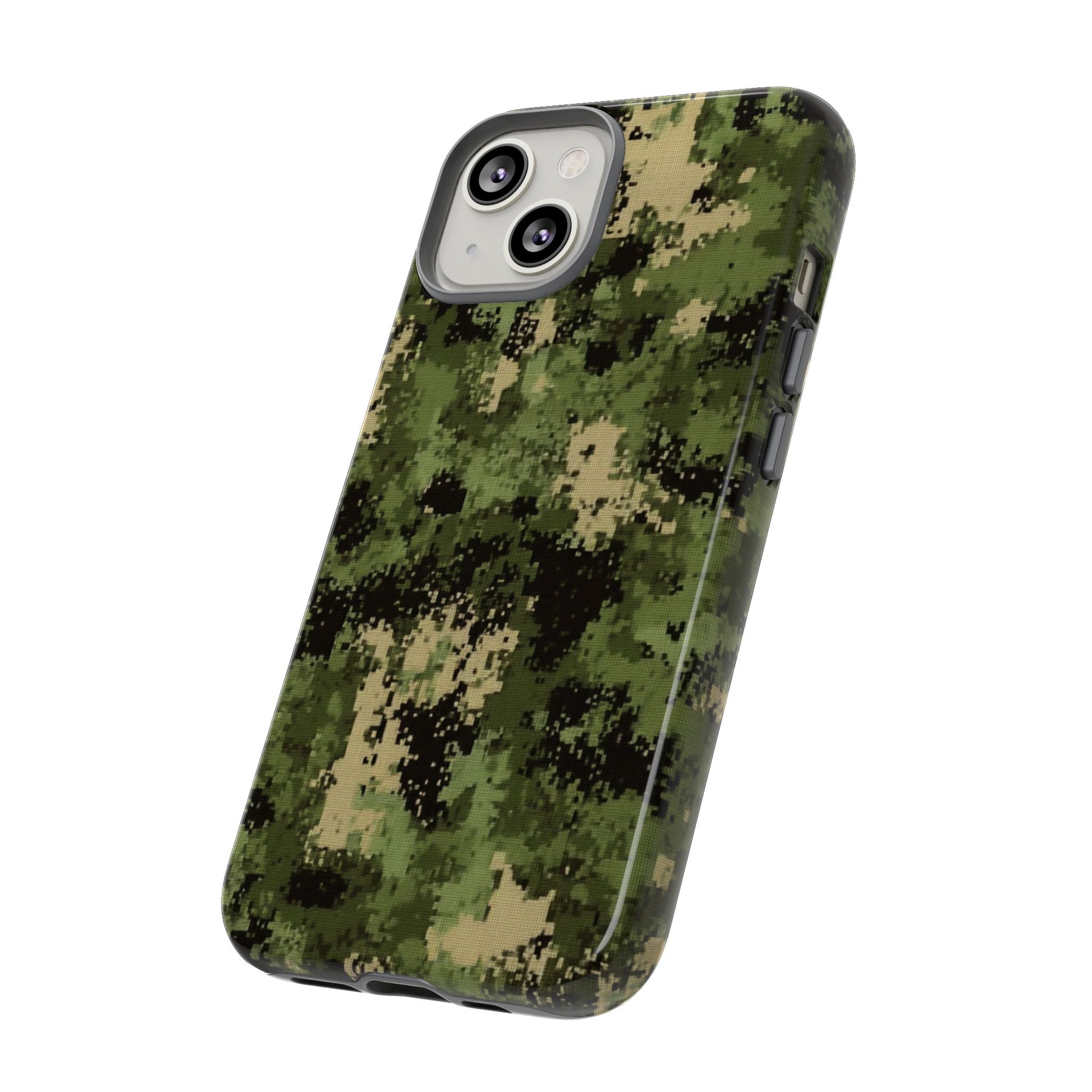 Camouflage tough phone case for iPhone 14 – rugged green camo dual-layer protective cover

