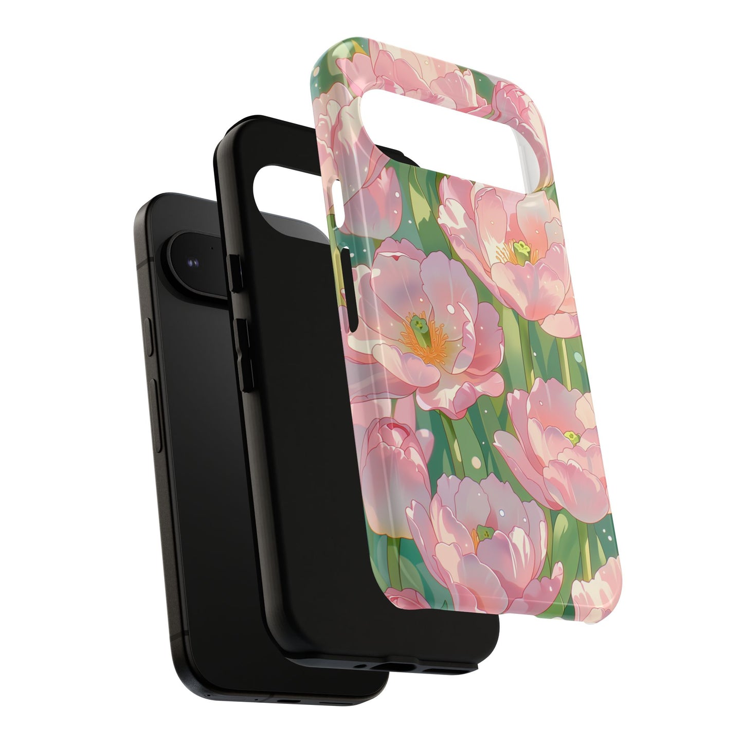 Floral Tulip Tough Phone Case - Pink Spring Blossom Watercolor Pattern Cover for iPhone, Samsung Galaxy & Google Pixel