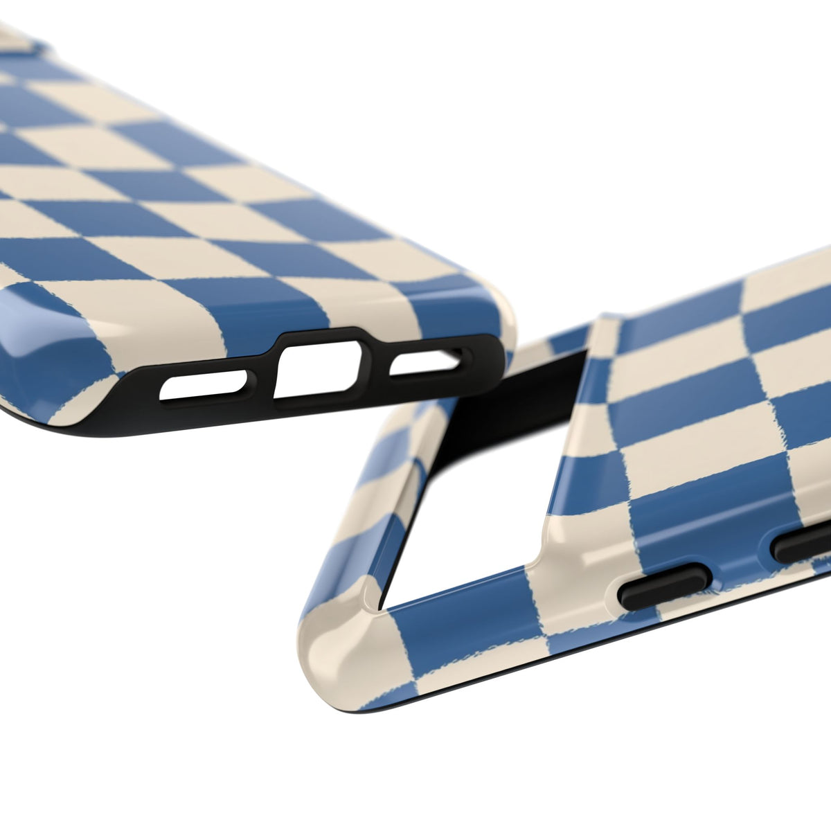 Coque de téléphone résistante à damier bleu - Motif ondulé rétro pour iPhone, Samsung Galaxy et Google Pixel