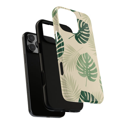 Tropical Leaf Phone Case - Green Beige Nature Design
