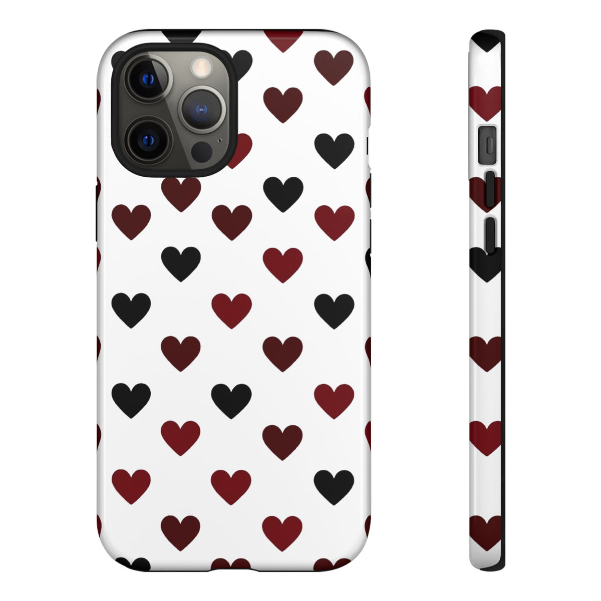 Coque de téléphone résistante à motif cœurs - Coque de protection avec cœurs rouges et noirs pour iPhone, Samsung Galaxy et Google Pixel
