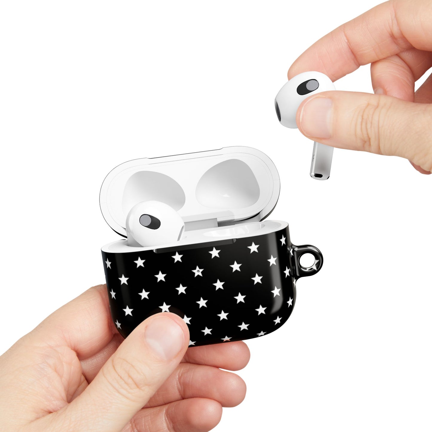 Black and white star pattern AirPods Gen 3 case – night sky design glossy hard shell cover
