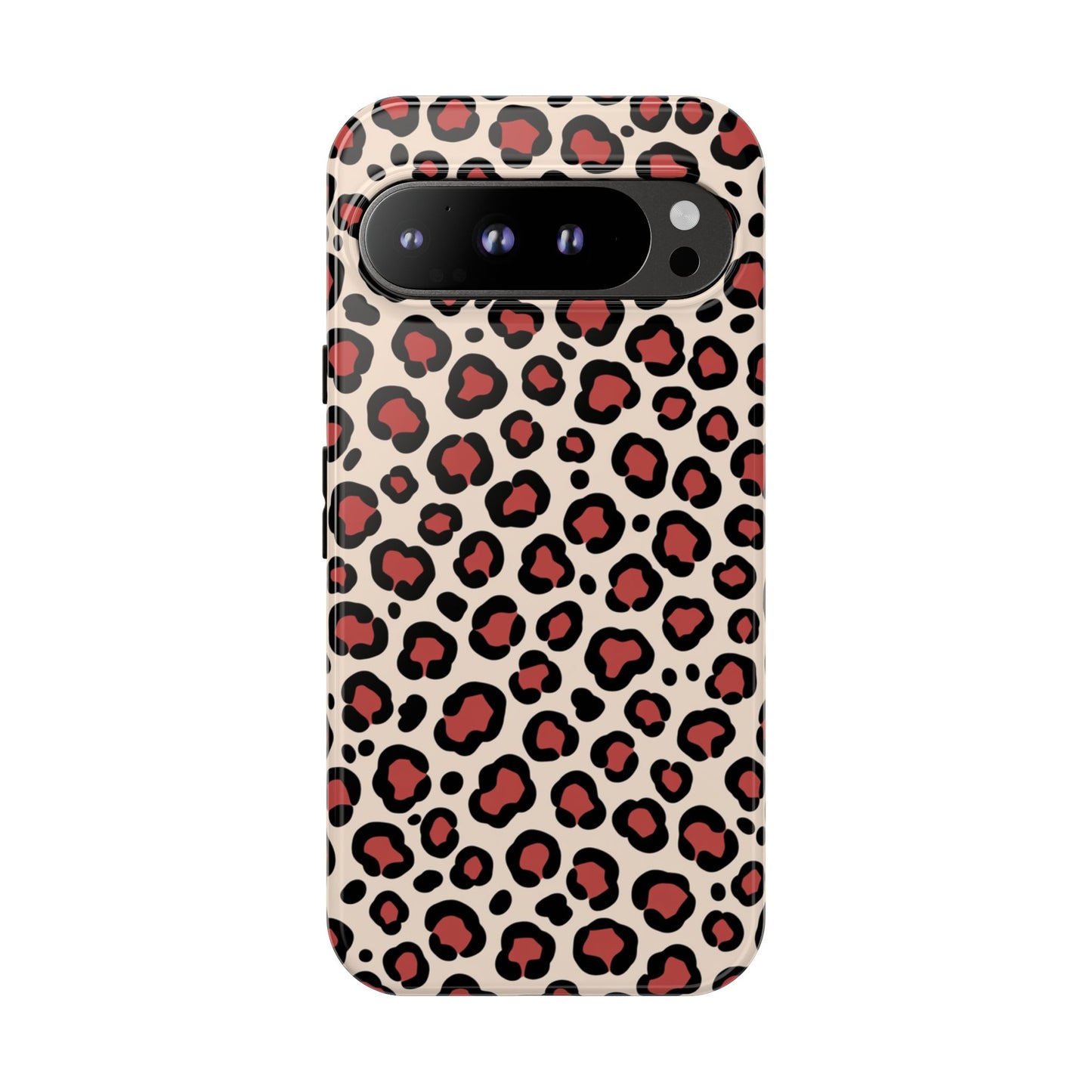 Burgunderrotes Leopardmuster Tough Handyhülle - Rot-Schwarz Tiermuster Schutzhülle für iPhone, Samsung Galaxy & Google Pixel