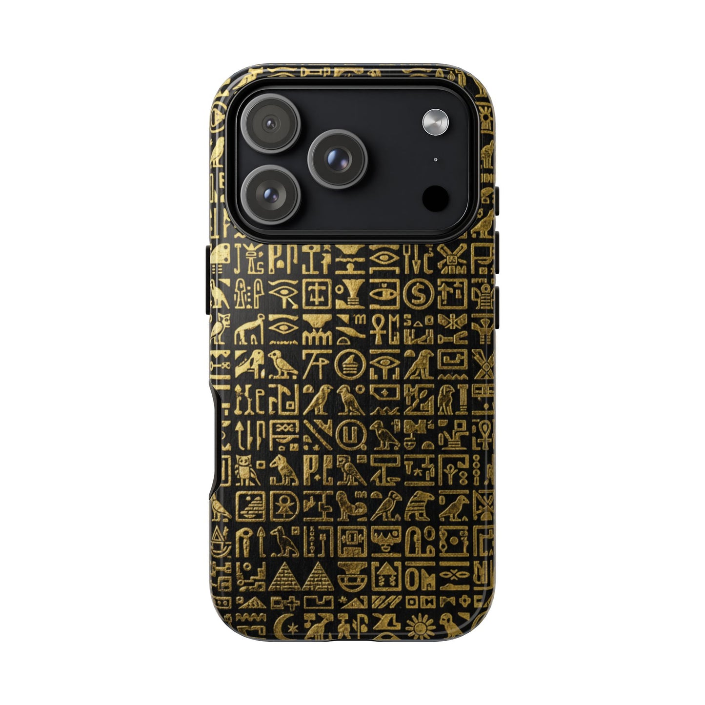 Funda resistente con jeroglíficos egipcios - Patrón de símbolos antiguos en negro y dorado para iPhone, Samsung Galaxy y Google Pixel