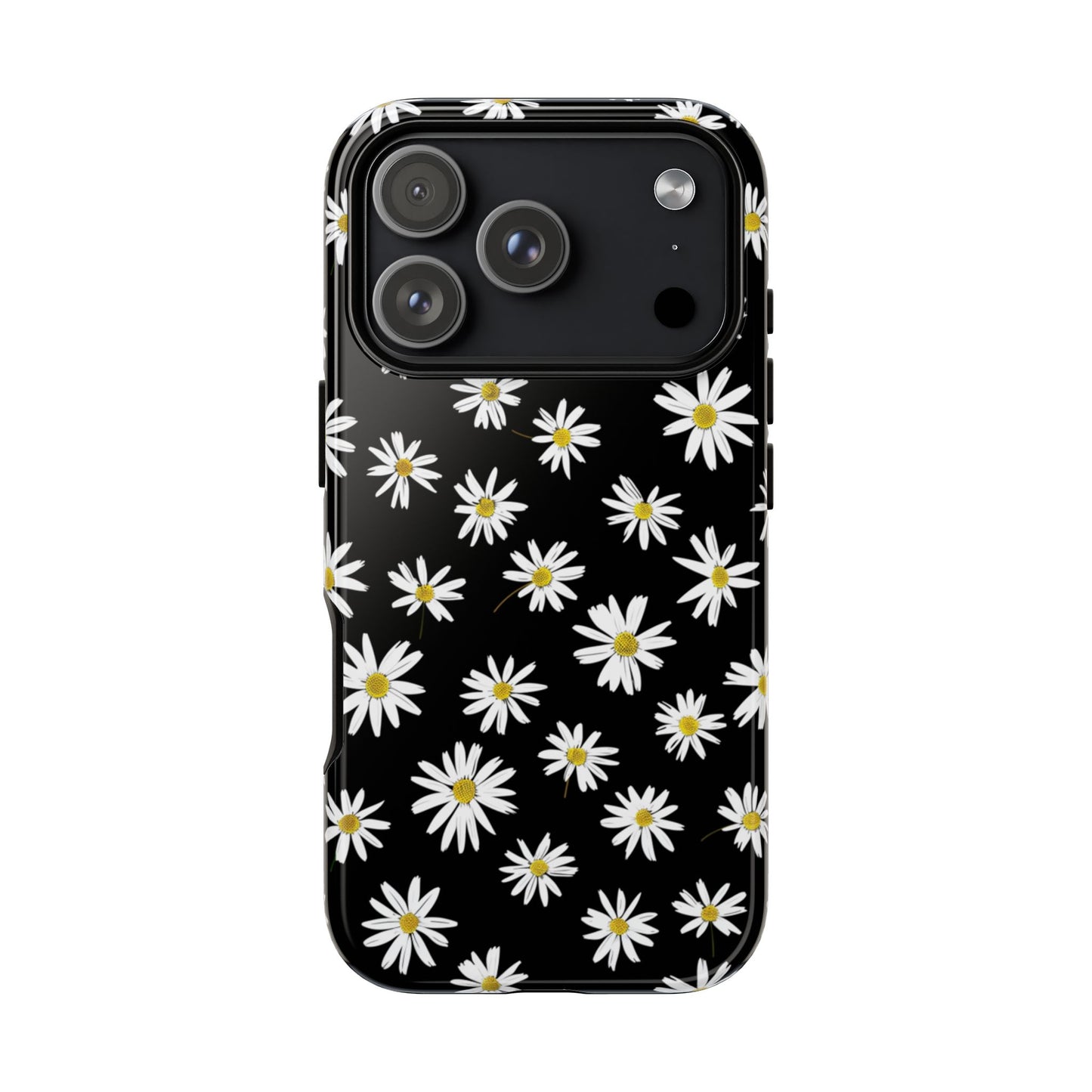Coque de téléphone résistante à motif marguerites - Coque de protection florale noire pour iPhone, Samsung Galaxy et Google Pixel