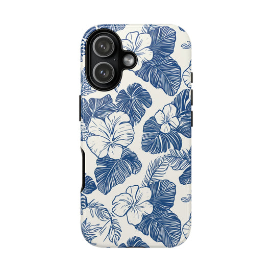 Breezy blue hibiscus floral phone case with RoHS certified materials made in South Korea
