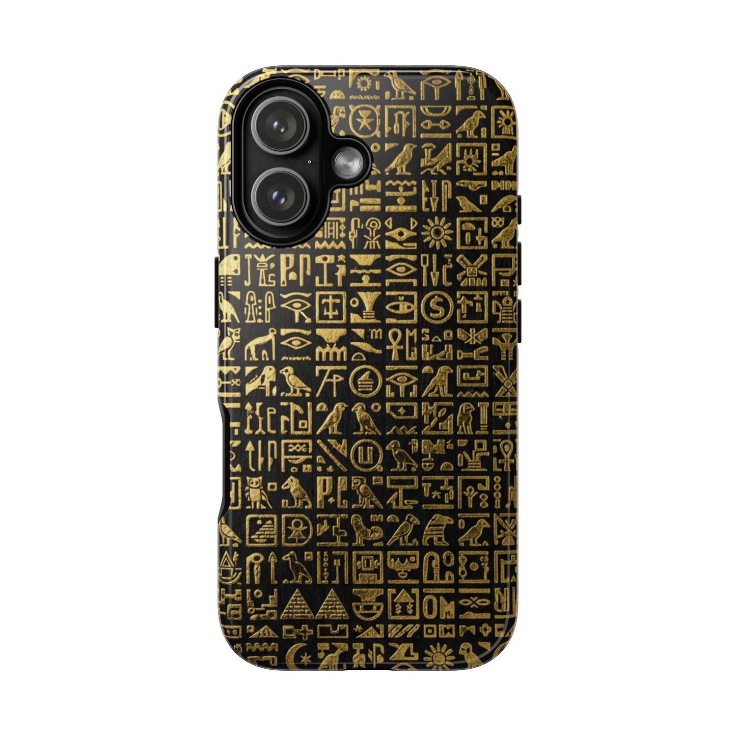 Funda resistente con jeroglíficos egipcios - Patrón de símbolos antiguos en negro y dorado para iPhone, Samsung Galaxy y Google Pixel