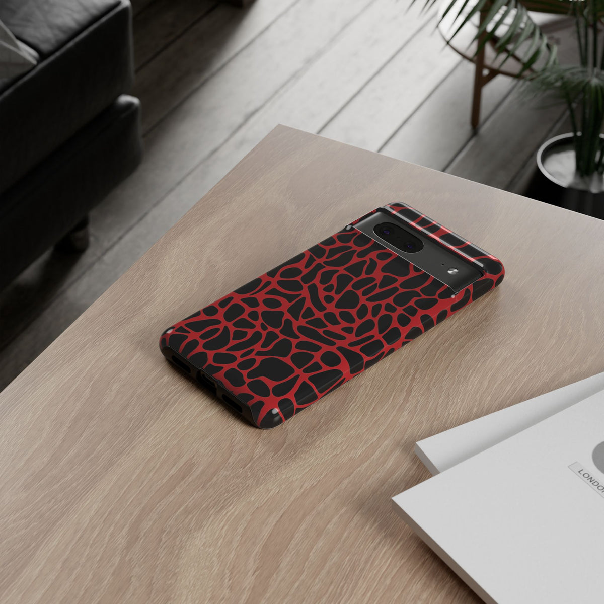 Coque de téléphone résistante à motif girafe rouge et noire - Coque de protection audacieuse avec motif animal pour iPhone, Samsung Galaxy et Google Pixel