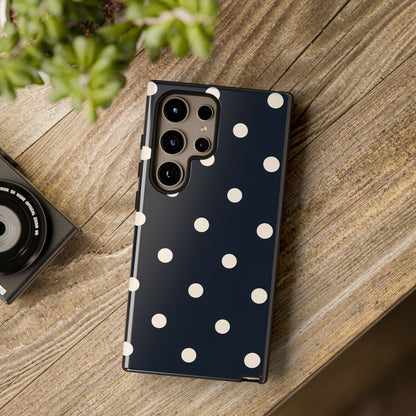 Navy Polka Dot Tough Phone Case - Retro Vintage Pattern Cover for iPhone, Samsung Galaxy & Google Pixel