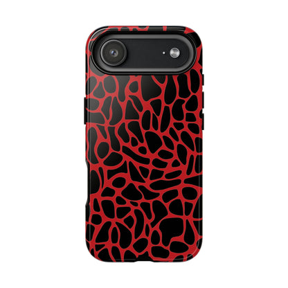 Red and black giraffe print phone case with bold animal pattern
