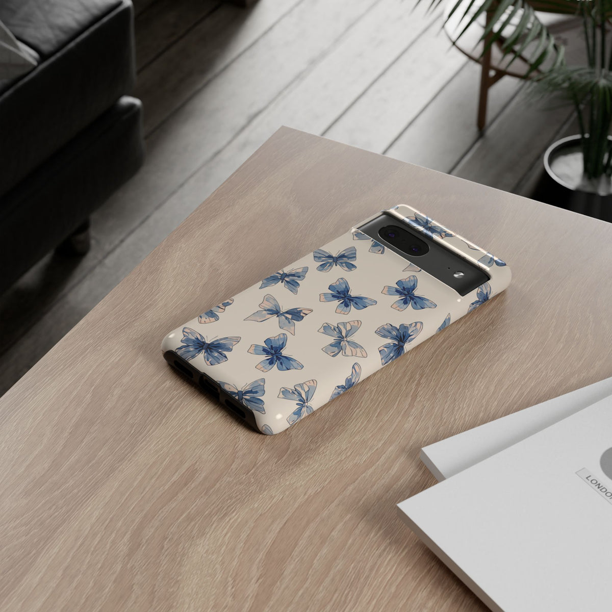 Blue Watercolor Butterfly Tough Phone Case - Soft Pastel Floral Design Protective Cover for iPhone, Samsung Galaxy & Google Pixel