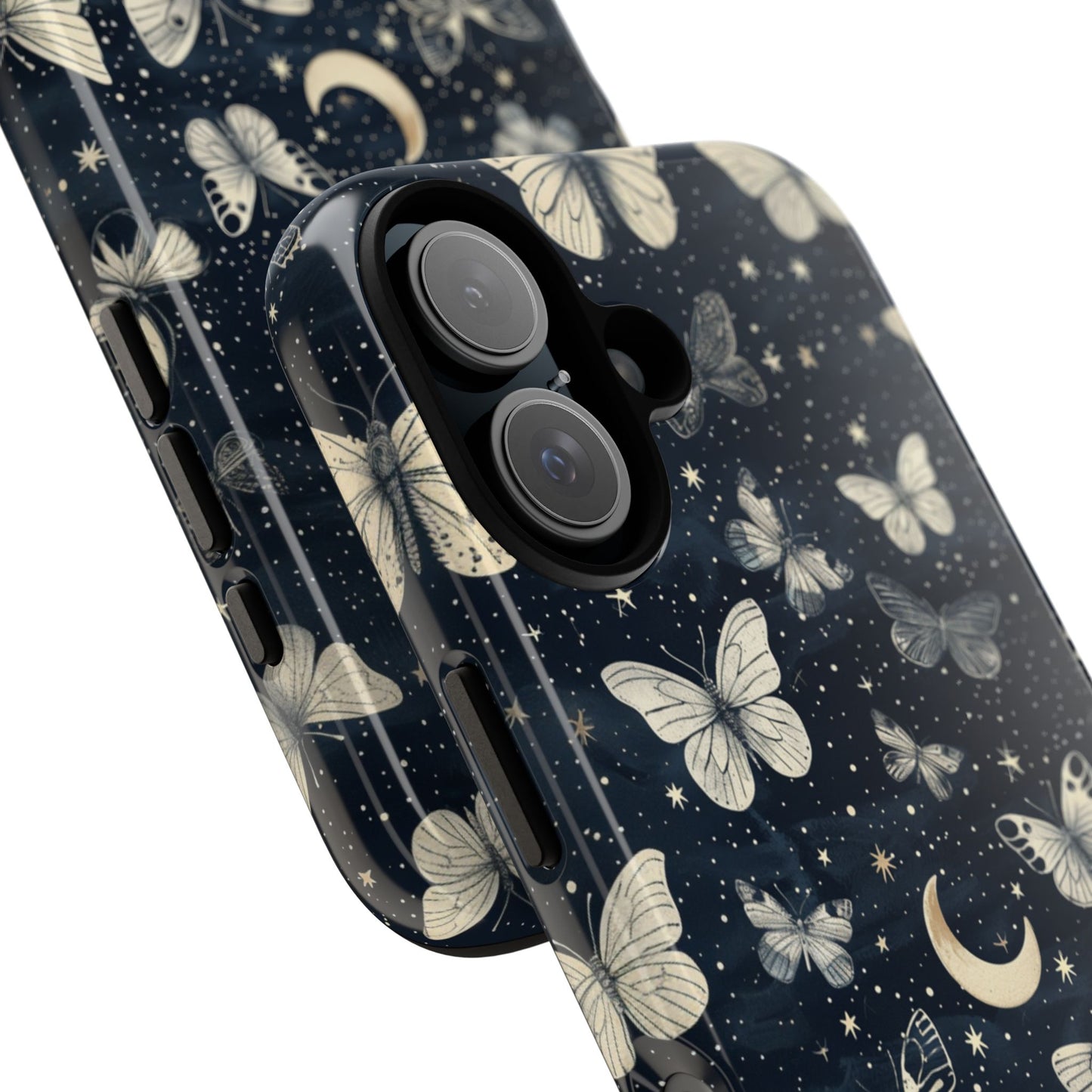 Funda protectora resistente con diseño de mariposa y luna - Diseño floral de cielo nocturno para iPhone, Samsung Galaxy y Google Pixel