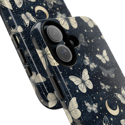 Funda protectora resistente con diseño de mariposa y luna - Diseño floral de cielo nocturno para iPhone, Samsung Galaxy y Google Pixel