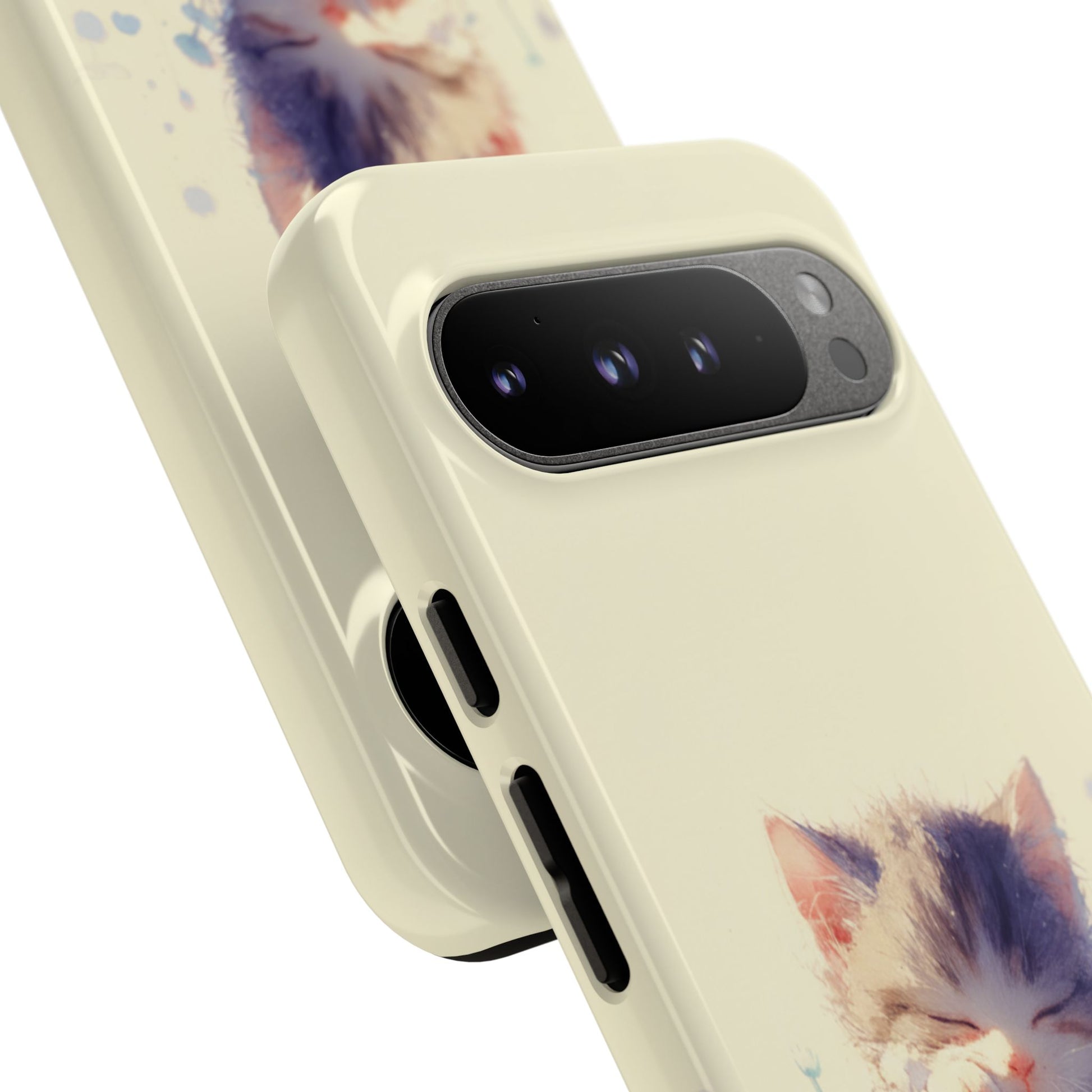 Adorable sleeping kitten phone case in pastel watercolor style - premium protective cover for iPhone and Android
