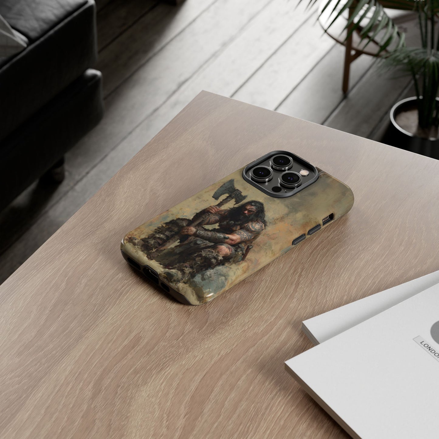 Wikinger Axt Krieger Handyhülle – Robuste nordische Fantasy Schlacht-abgenutzte Dual-Layer Schutzhülle für iPhone, Samsung Galaxy & Google Pixel
