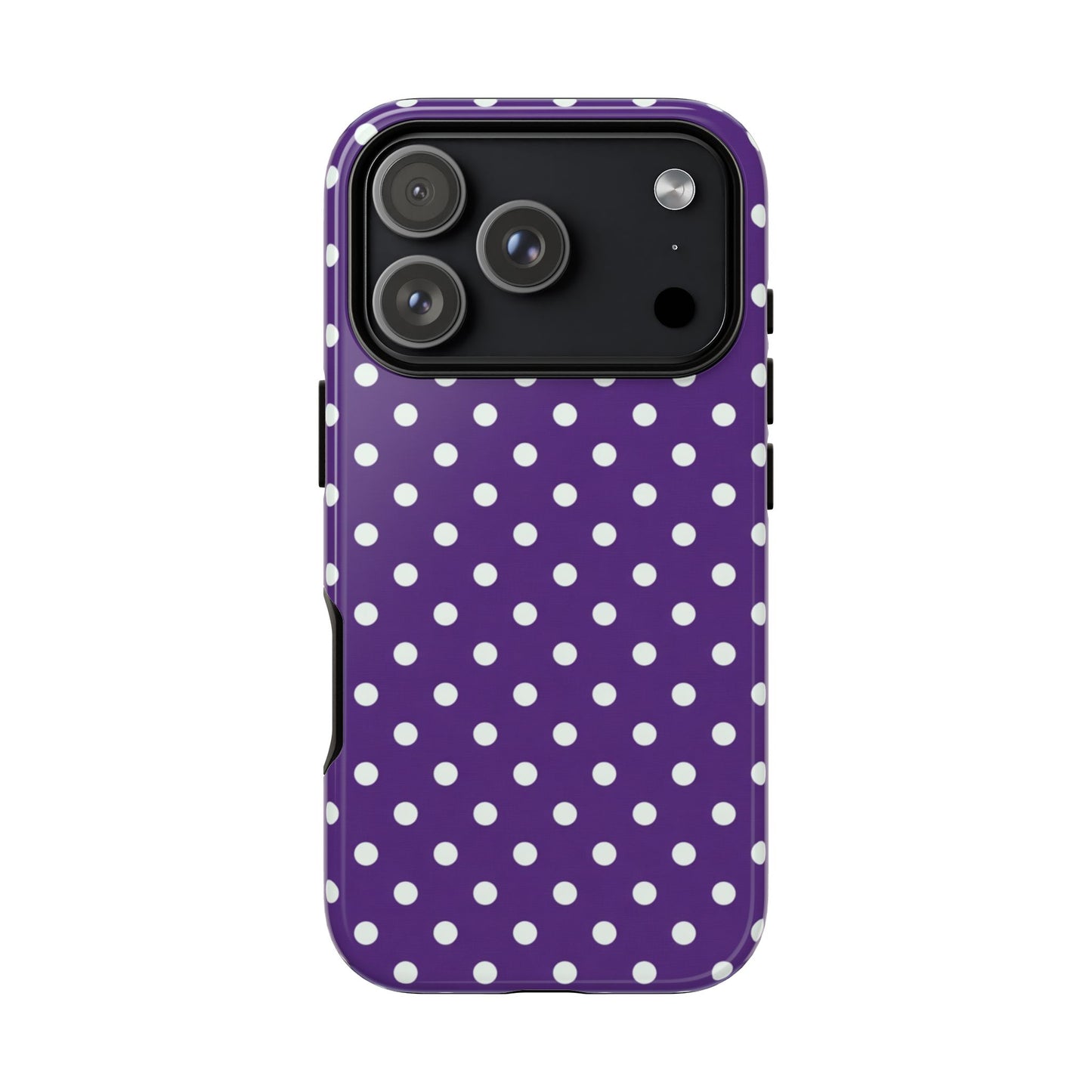 Stylish purple polka dot protective phone case - retro violet dots design for iPhone, Samsung Galaxy S26 series & all Pixel models

