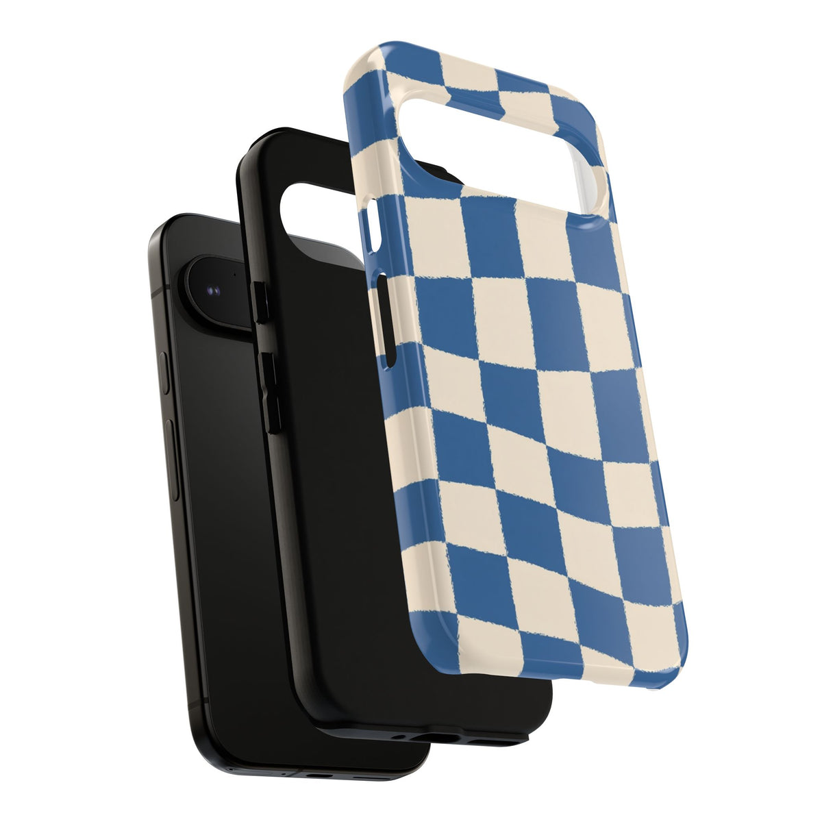 Coque de téléphone résistante à damier bleu - Motif ondulé rétro pour iPhone, Samsung Galaxy et Google Pixel