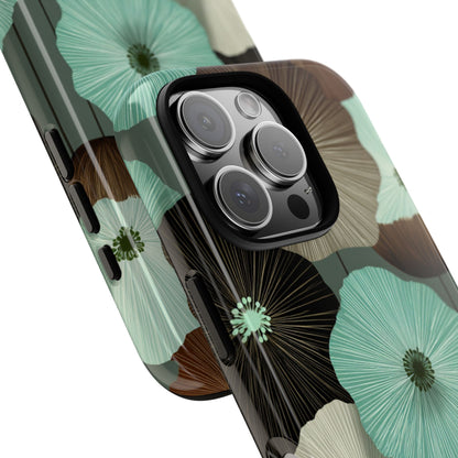 Floral Tough Phone Case - Teal & Brown Poppy Protective Cover for iPhone, Samsung Galaxy & Google Pixel