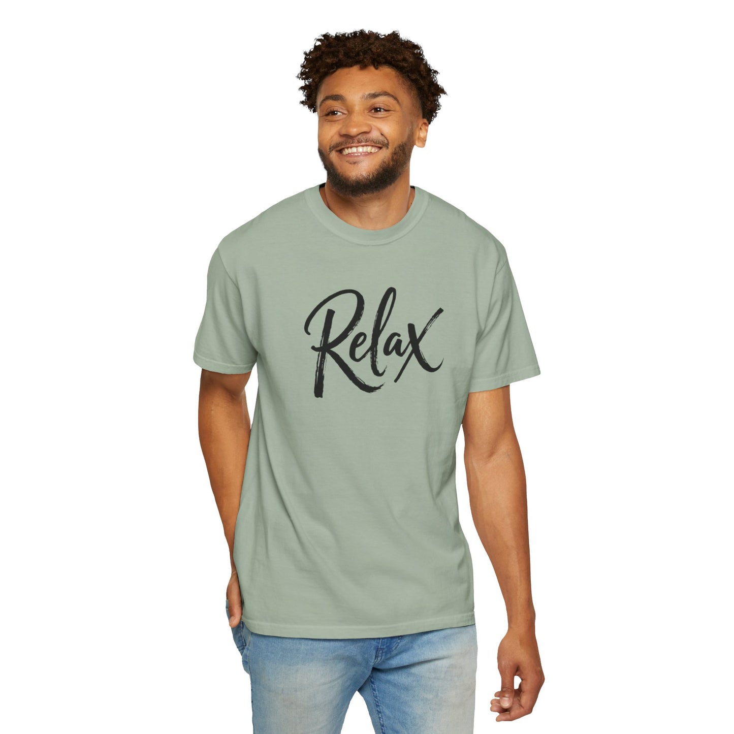 Relax Script T-Shirt – Garment-Dyed Graphic Tee for Women & Men