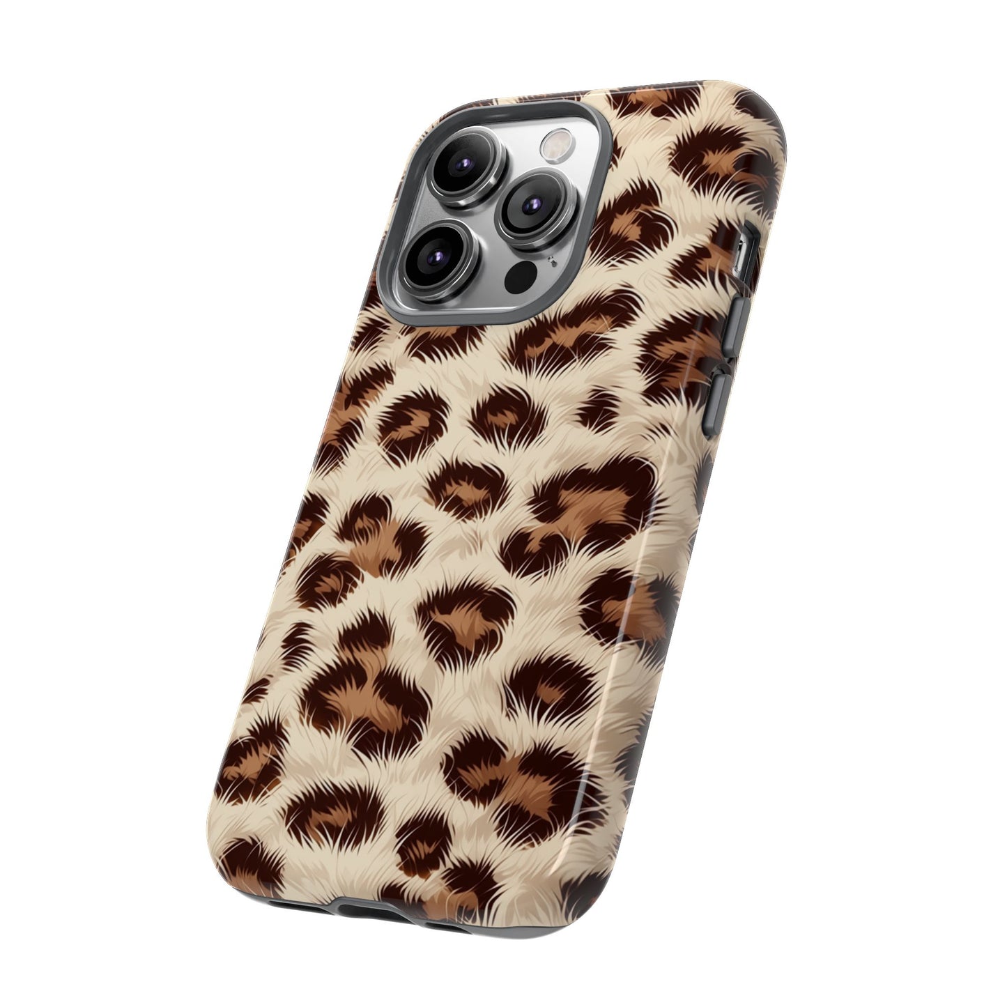 Leopard print phone case showing precise cutouts for camera and ports
