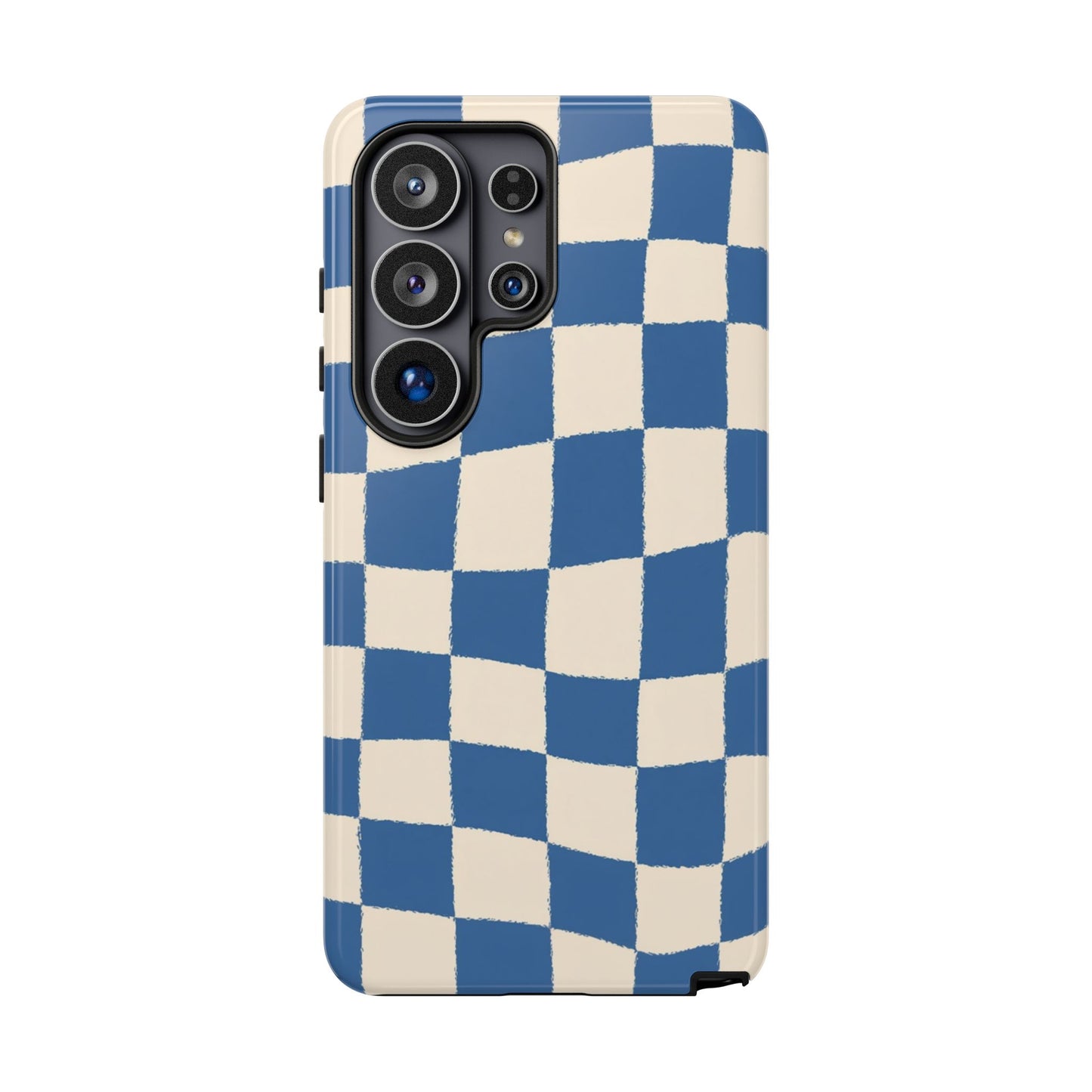 Blaue Schachbrett-Handyhülle – Retro-Wellenmuster-Cover für iPhone, Samsung Galaxy & Google Pixel
