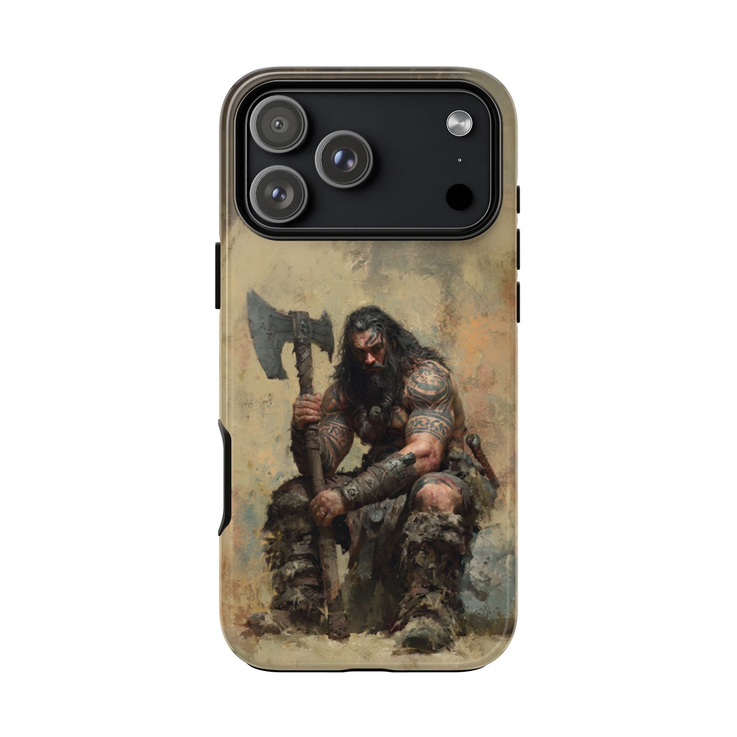 Wikinger Axt Krieger Handyhülle – Robuste nordische Fantasy Schlacht-abgenutzte Dual-Layer Schutzhülle für iPhone, Samsung Galaxy & Google Pixel