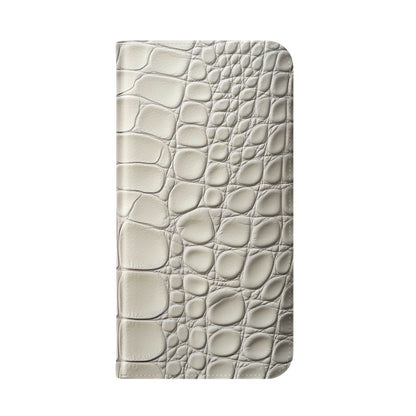 Flip Phone Case with Card Holder - White Alligator Embossed Design for All iPhone & Samsung Models
