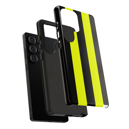 Yellow and black vertical racing stripes tough case with shock-absorbing TPU liner for maximum protection
