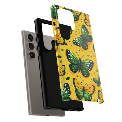 Green Butterflies Tough Phone Case - Yellow Cartoon Design Protective Cover for iPhone, Samsung Galaxy & Google Pixel