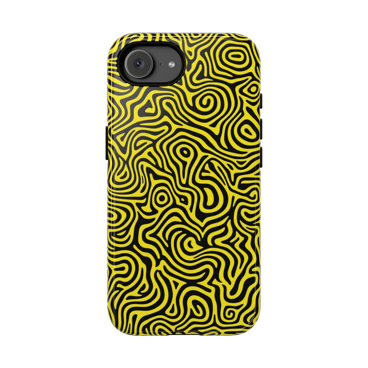 Yellow Black Abstract Swirl Tough Phone Case - Bold Psychedelic Pattern Cover for iPhone, Samsung Galaxy & Google Pixel