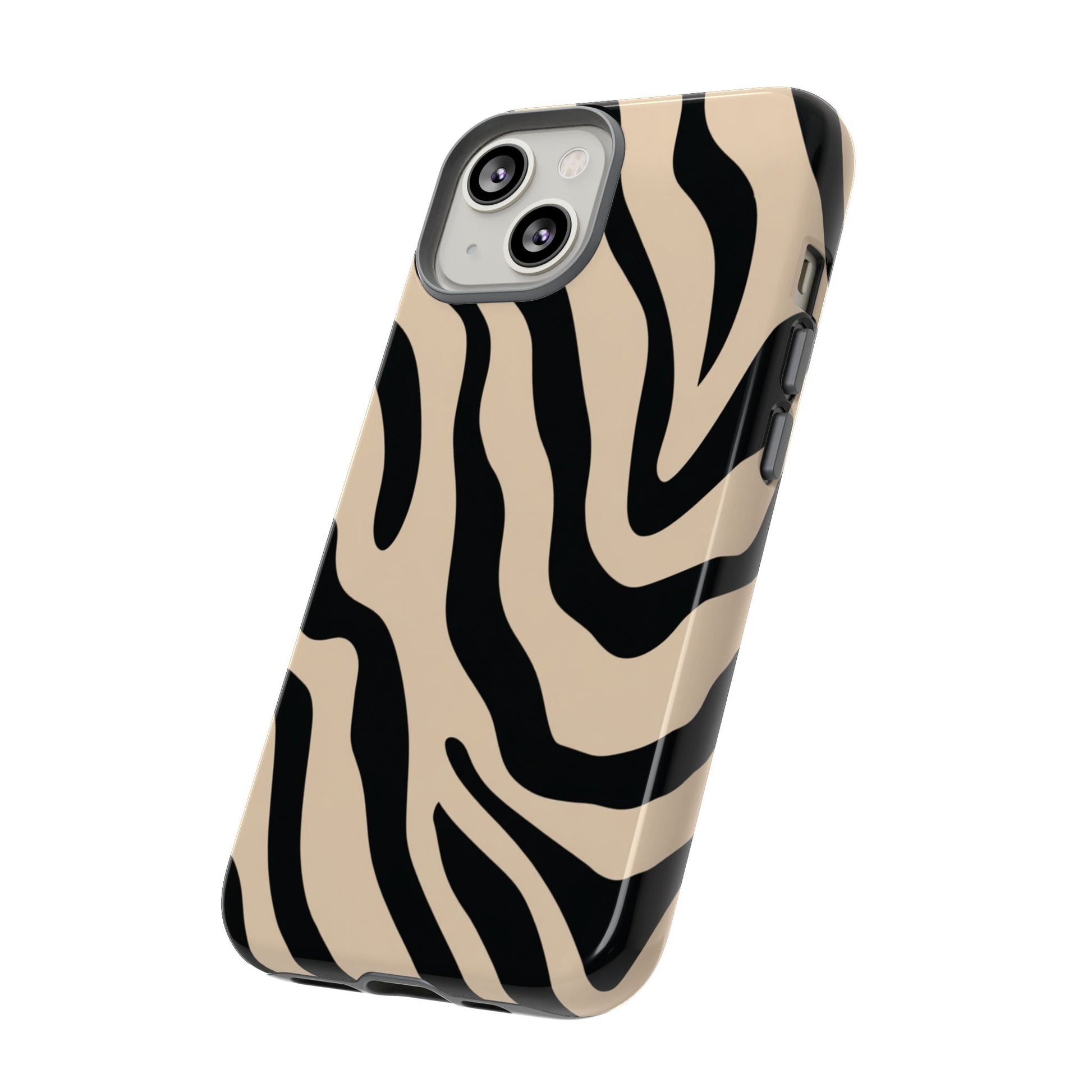 Black and beige animal print phone case - wireless charging compatible
