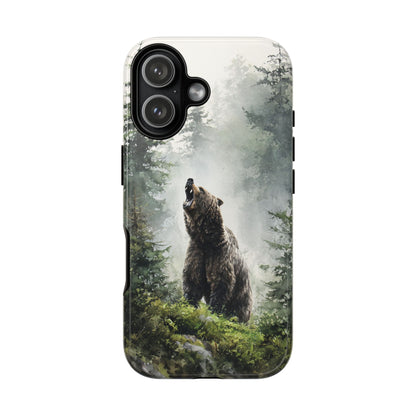 Wilderness bear tough phone case with foggy forest scene - dual-layer protective cover for all phone models
