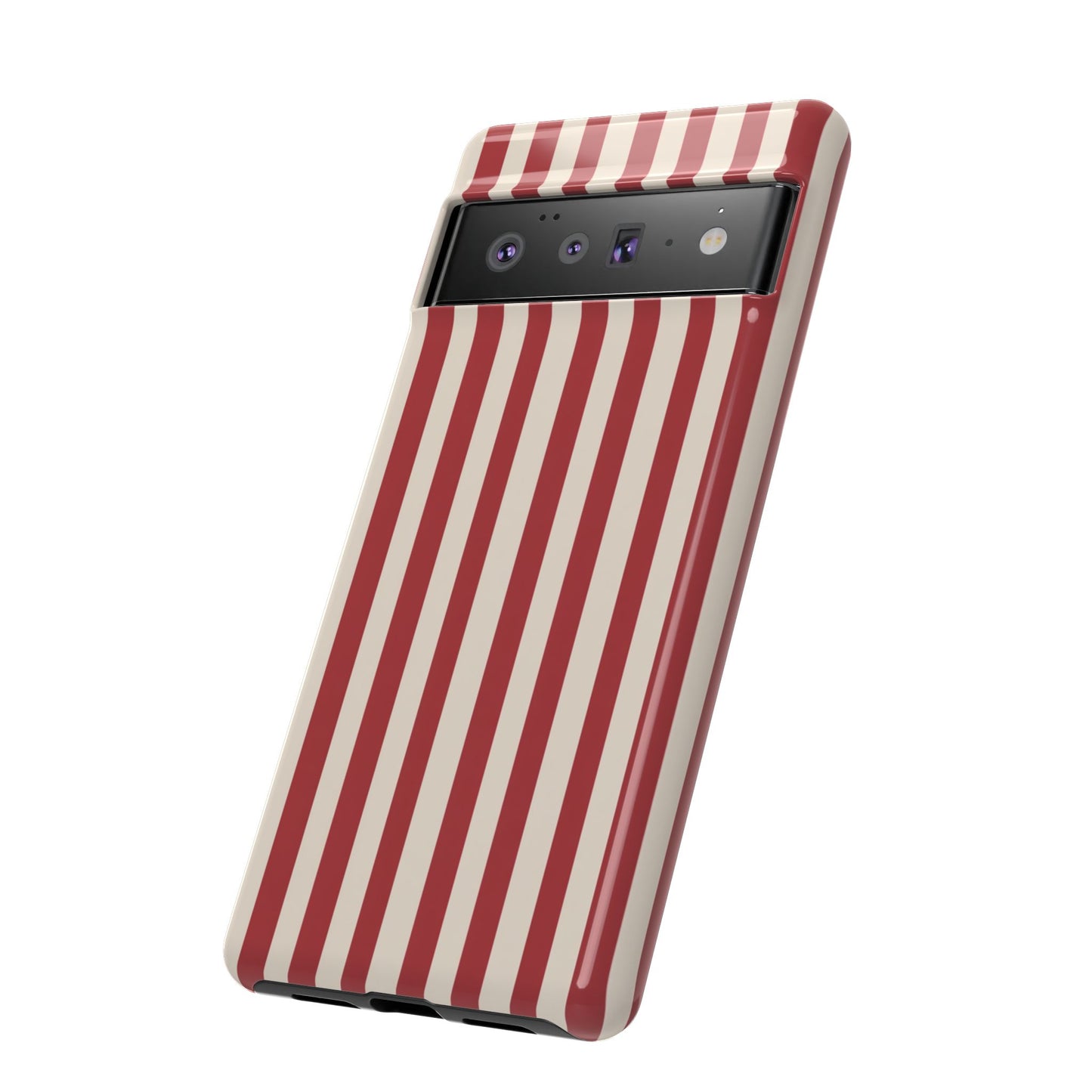 Robustes rot-cremefarbenes gestreiftes Handyhülle – Retro-Vertikalmuster-Cover für iPhone, Samsung Galaxy & Google Pixel