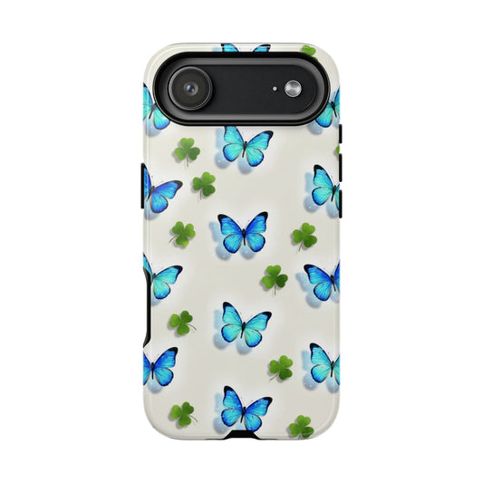 Coque de téléphone Papillons et Trèfle porte-bonheur pour iPhone, Samsung Galaxy et Google Pixel — Coque de protection résistante à motif papillons bleus
