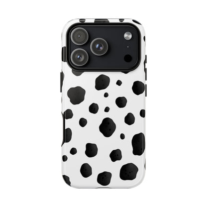 Dalmatian dog print tough phone case with matte or glossy finish and wireless charging support
