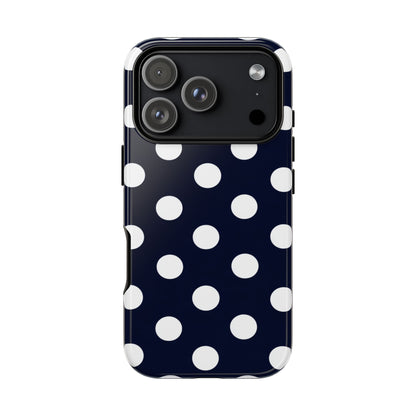 Slim protective case with timeless navy polka dot pattern
