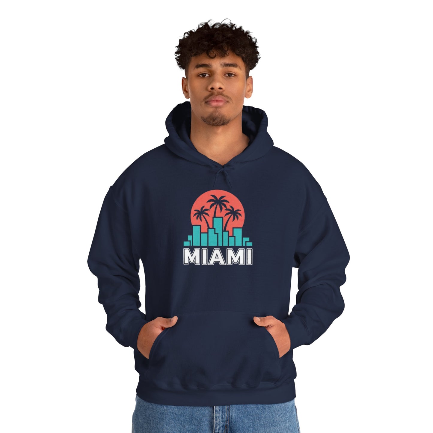 Miami Sunset Hoodie – Palm Tree & City Skyline Graphic Pullover